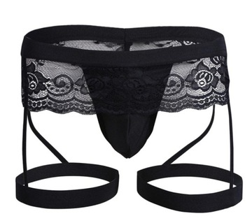 B153 Męskie stringi z koronką - BURLESKA - M