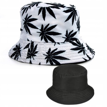 KAPELUSZ RYBACKI BUCKET HAT LIŚCIE CZAR-BIAŁY 2317