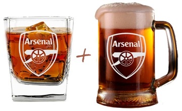 Szklanka do whisky + Kufel do piwa z grawerem herbu klubu Arsenal Londyn