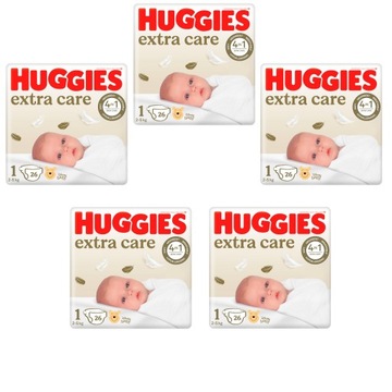 5x HUGGIES Pieluszki Extra Care Newborn rozmiar 1 (2-5kg) 26 szt