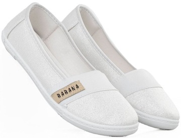 BIAŁE SREBRNE TRAMPKI TENISÓWKI SLIP ON 38