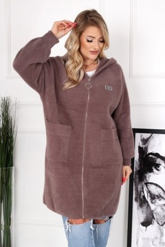 ALPAKA SWETER DŁUGI KAPTUR PLUS SIZE MOKKA 2178