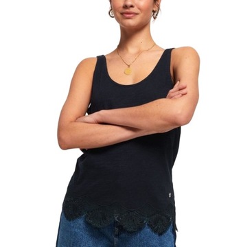 Koszulka SUPERDRY tank top damski bawełniana luźna czarna EU 38