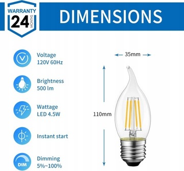 ŻARÓWKA LED FLAME TIP CANDELABRA E26 PODSTAWA-6W