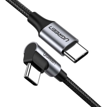 Kabel przewód kątowy szybki UGREEN USB-C do Type-C QC PD 60W 0,5m oplot