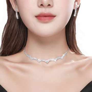 NASZYJNIK DAMSKI KRYSZTAŁ Bling Cyrkonia Lśniący 32+16cm
