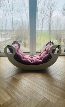 Деревянная качалка Монтессори + розовая подушка + комплект столешницы для настенного стула