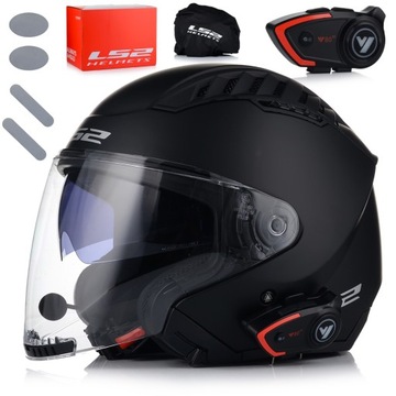 OTWARTY KASK MOTOCYKLOWY LS2 OF600 CZARNY MATT BLENDA + INTERKOM BLUETOOTH