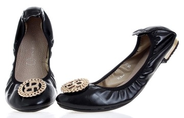 Baleriny na gumce buty damskie balerinki czarne 6379 roz. 36