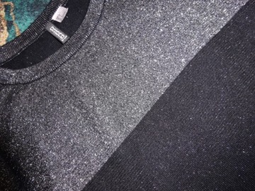 H&M sweterek 2kolorowy czarno-srebrny 6%angora r.34