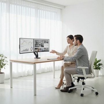 BOSTE SOLIDNY OBROTOWY GAZOWY UCHWYT BIURKOWY NA DWA MONITORY VESA 17-35''
