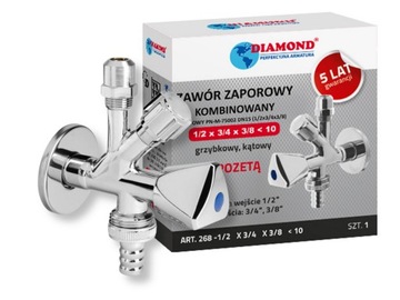 ZAWÓR KĄTOWY KOMBINOWANY 1/2x3/4x3/8 PODWÓJNY