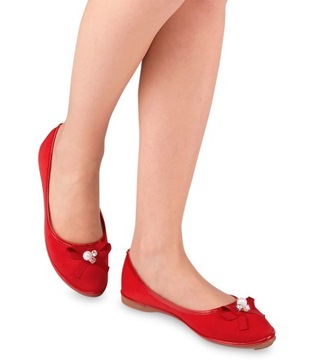 КРАСНЫЕ ЗАМШЕВЫЕ БАЛЕТКИ С БАНТОМ 38