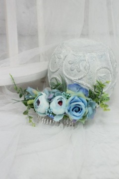 Гребень для волос с пионовидной розой BLUE boho свадьба