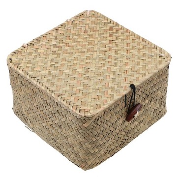 Pojemnik Kosz rattanowy z pokrywką trawa morska tkany duży 26x26x17
