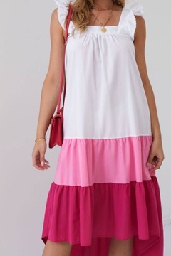 Różowo-amarantowa letnia sukienka maxi Fasardi
