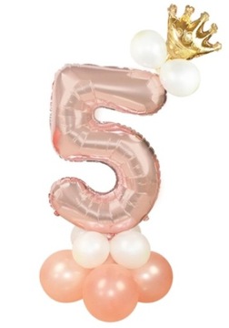 Urodzinowy zestaw balonów Cyfra 5 ROSE GOLD korona
