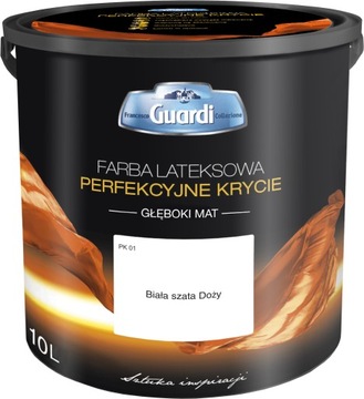 GUARDI Farba Lateksowa do Wnętrz Ścian Sufitu Mat Biała Szata Doży PK01 10L