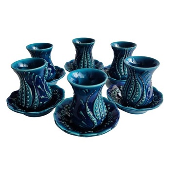 FILIŻANKI DO KAWY HERBATY Zestaw Kubków Tureckie Turkus Ceramiczny 12 sztuk