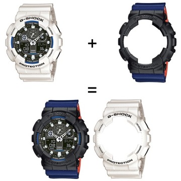 ZESTAW G-SHOCK GA-100B-7AER CZARNY NIEBIESKI,POMAR