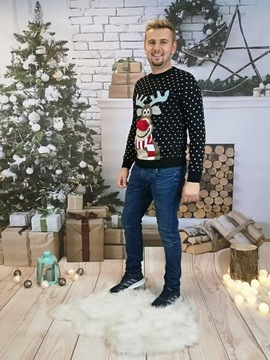 ŚWIĄTECZNY SWETER Z RENIFEREM NOS 3D REAL FOTO S/M