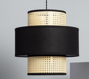 Lampa wisząca rattanowa czarna tkanina E27