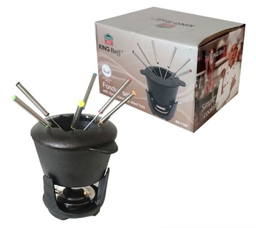 ZESTAW Żeliwny do FONDUE Garnek +6 Widelców Palnik