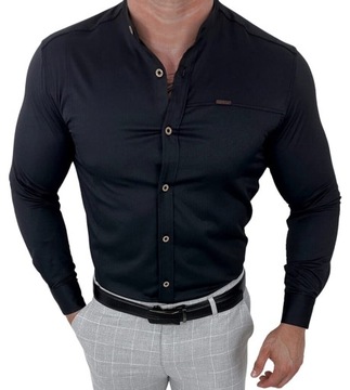 Czarna koszula meska ze stojka slim fit 1963 - M