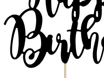 Czarny topper na urodziny "Happy Birthday"