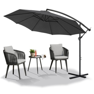 Parasol balkonowy Ø300cm parasol ogrodowy z korbką, ochroną UV ciemnoszary