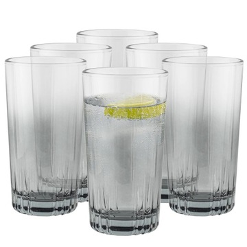 ZESTAW SZKLANEK DO DRINKÓW Napojów 6x380 ml Wysokie OMBRE SZARE ŻŁOBIONE