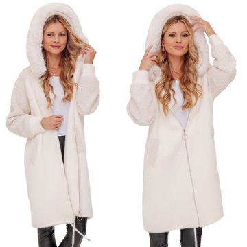 DŁUGA CIEPŁA ALPAKA Z BARANKIEM PŁASZCZ Z WEŁNĄ CIEPŁY ALPAKI Z KAPTUREM