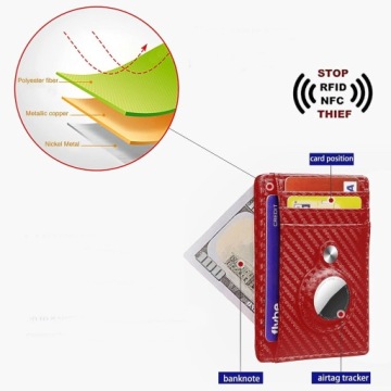 КРАСНЫЙ БУМАЖНИК ИЗ ЭКО КОЖИ CARBON SLIM RFID AirTag