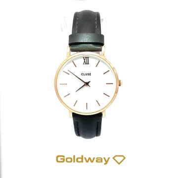 Cluse zegarek damski na czarnym pasku różowe złoto jasna tarcza CL30022