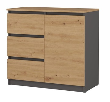 KOMODA 1D3S SZAFKA 3 SZUFLADY ANTRACYT DĄB ARTISAN