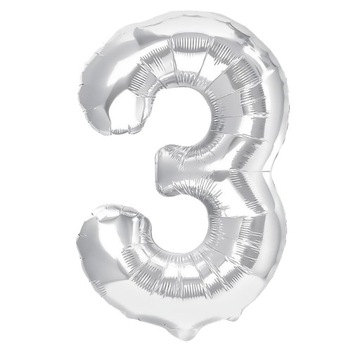 Balon foliowy cyfra cyfry 3 SREBRNY urodziny 40cm