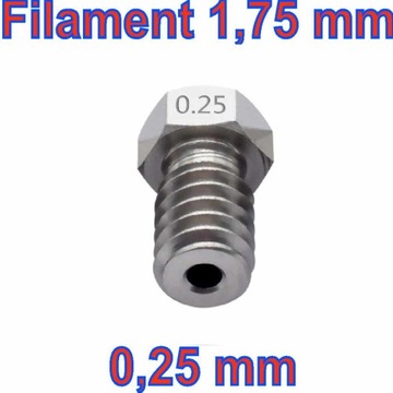 dysza drukarki 3D, 0,25mm. filament 1,75mm. - stal