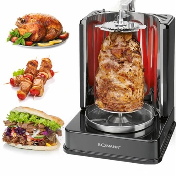 MINI OPIEKACZ GRILL PIONOWY DO SZASZŁYKÓW GYROSA DOMOWY DONER KEBAB BOMANN