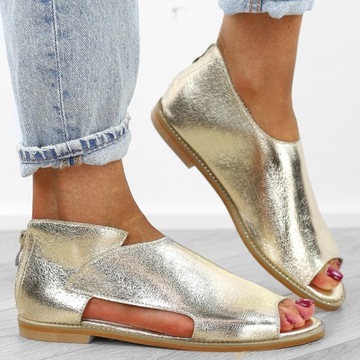Złote sandały damskie lekkie eleganckie skórzana wkładka GDFL821 r.39