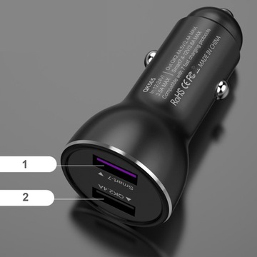 БЫСТРОЕ АВТОМОБИЛЬНОЕ ЗАРЯДНОЕ УСТРОЙСТВО 2XUSB QC 3.0 4.8A SCP
