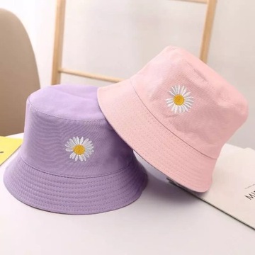 Bucket hat kapelusz czapka dwustronna stokrotka kwiatek kwiatuszek pastele