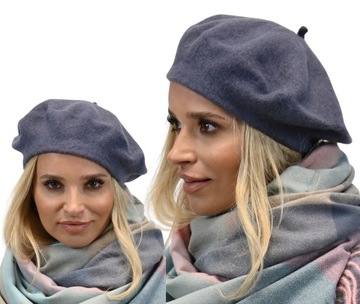 Kobiecy Beret Klasyczny Antenka Ciemny Szary