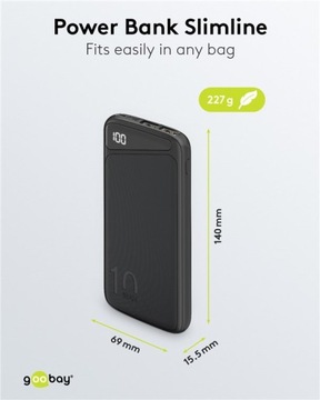 Powerbank для зарядки 10 000 мАч LED тонкий черный