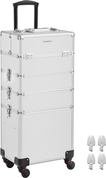 KUFEREK SORTER KOSMETYCZNY DUŻY NA KÓŁKACH 4W1 SREBRNA 35 x 25 x 79 cm