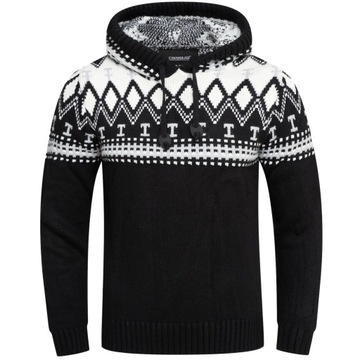 Sweter Męski Norweski Bluza Kaptur Gruby Ciepły