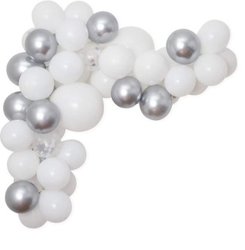 BALONY SREBRNE BIAŁE z konfetti GIRLANDA z taśmą