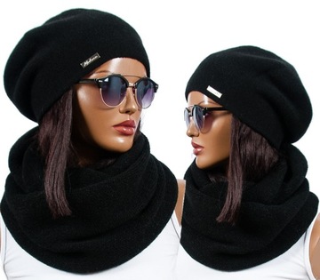 Komplet damski CZAPKA BERET + KOMIN Szalik ELEGANCKI ZIMOWY KOLORY