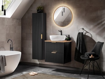 Шкаф для ванной 60 см ADEL BLACK 82-60 со столешницей WOTAN и умывальником SMILE