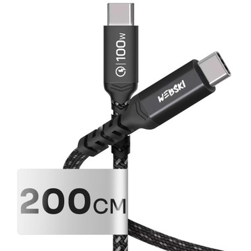 MOCNY DŁUGI KABEL PRZEWÓD 200CM 100W 5A QC PD USB-C/USB-C