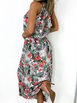 Sukienka MAXI na ramiączka zwiewna wiązanie w pasie na lato w kwiaty modna